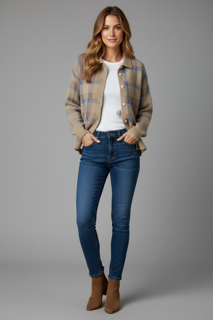 Noirée | Cardigan Doux à Carreaux