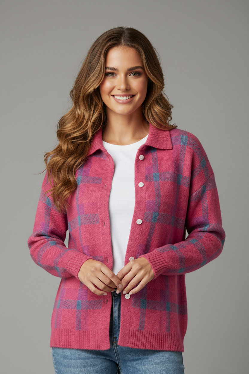 Noirée | Cardigan Doux à Carreaux