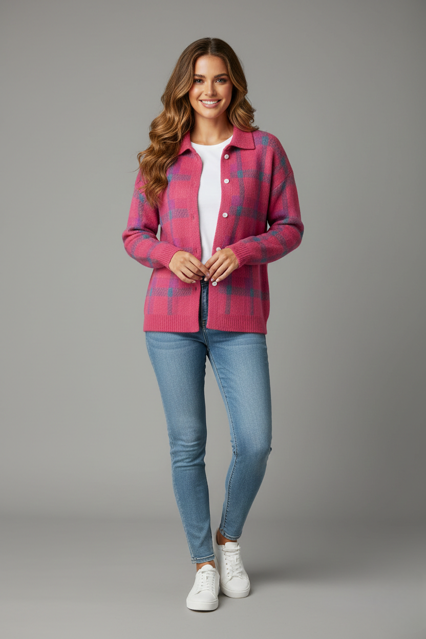 Noirée | Cardigan Doux à Carreaux