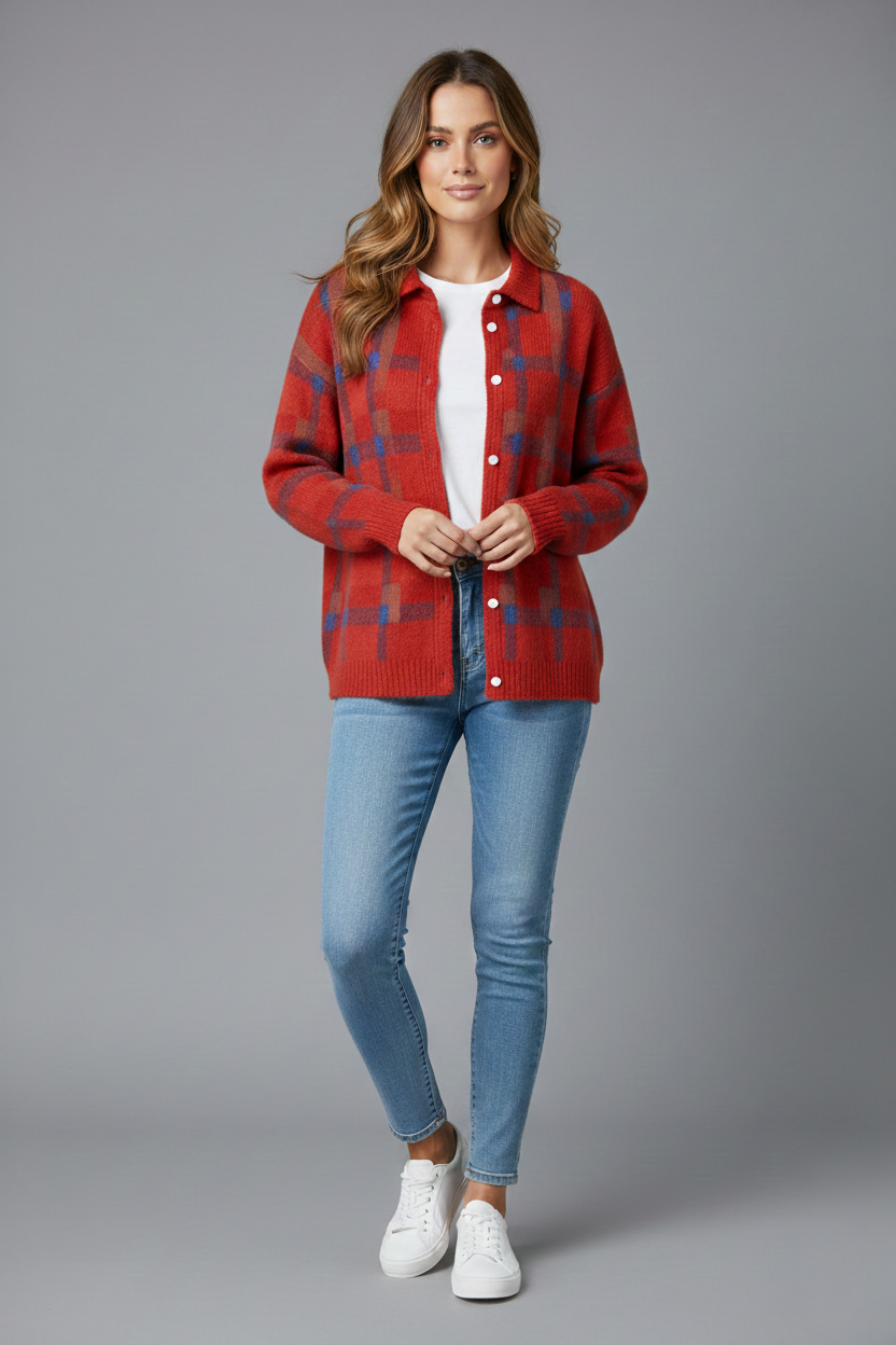 Noirée | Cardigan Doux à Carreaux