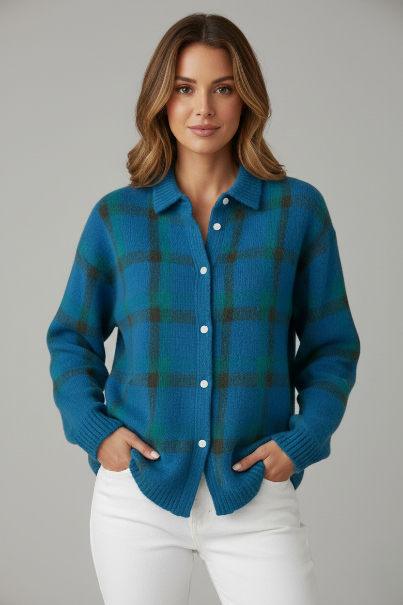 Noirée | Cardigan Doux à Carreaux