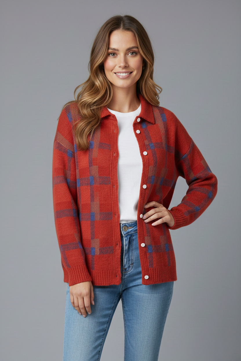 Noirée | Cardigan Doux à Carreaux