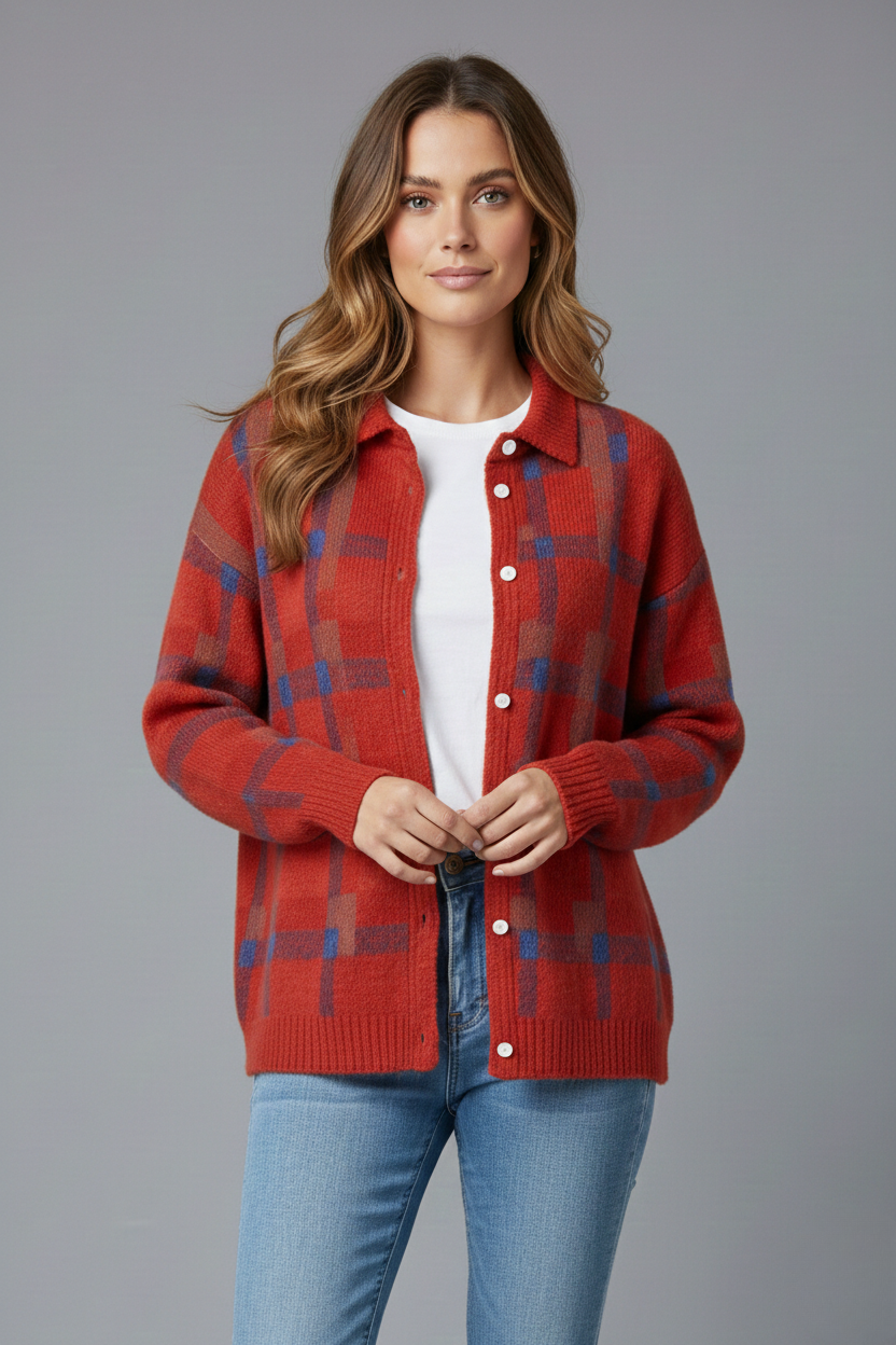 Noirée | Cardigan Doux à Carreaux