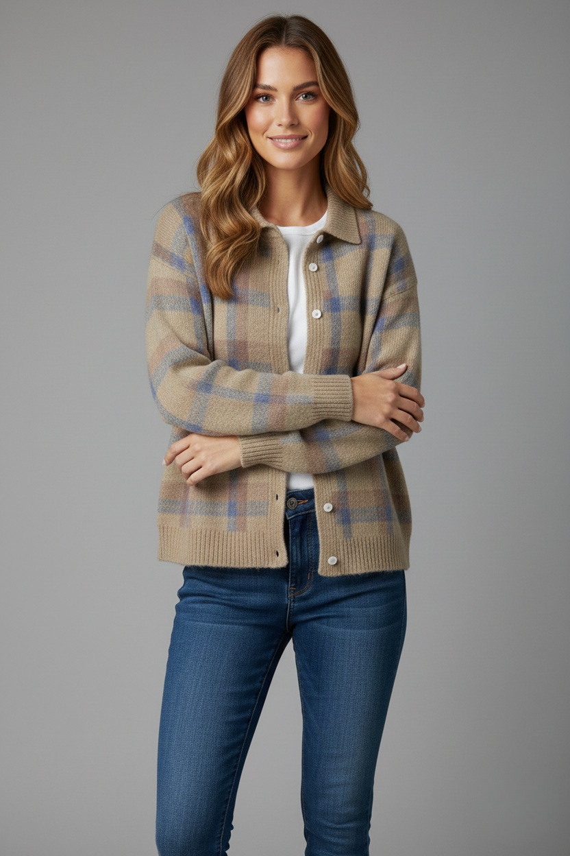 Noirée | Cardigan Doux à Carreaux