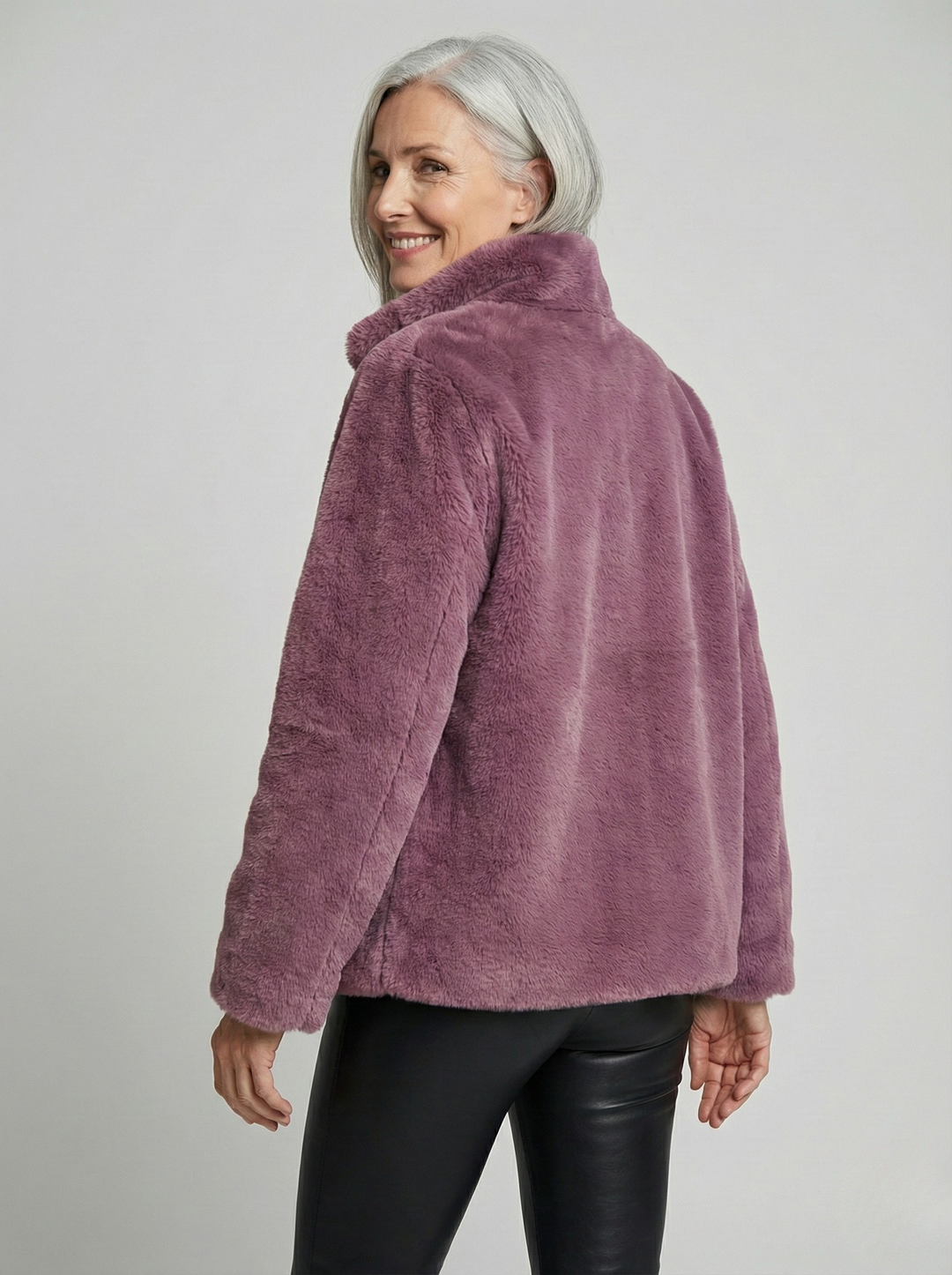 Soline | Veste Cocon en Fausse Fourrure - Col Montant Zippé